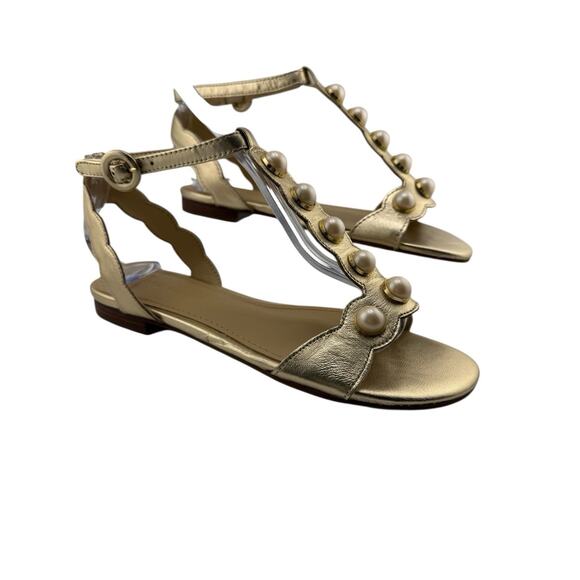 Marc Fisher Elana Leather Casual Ankle Strap Women Sandals Size 6 Gold NWB - Picture 1 of 9